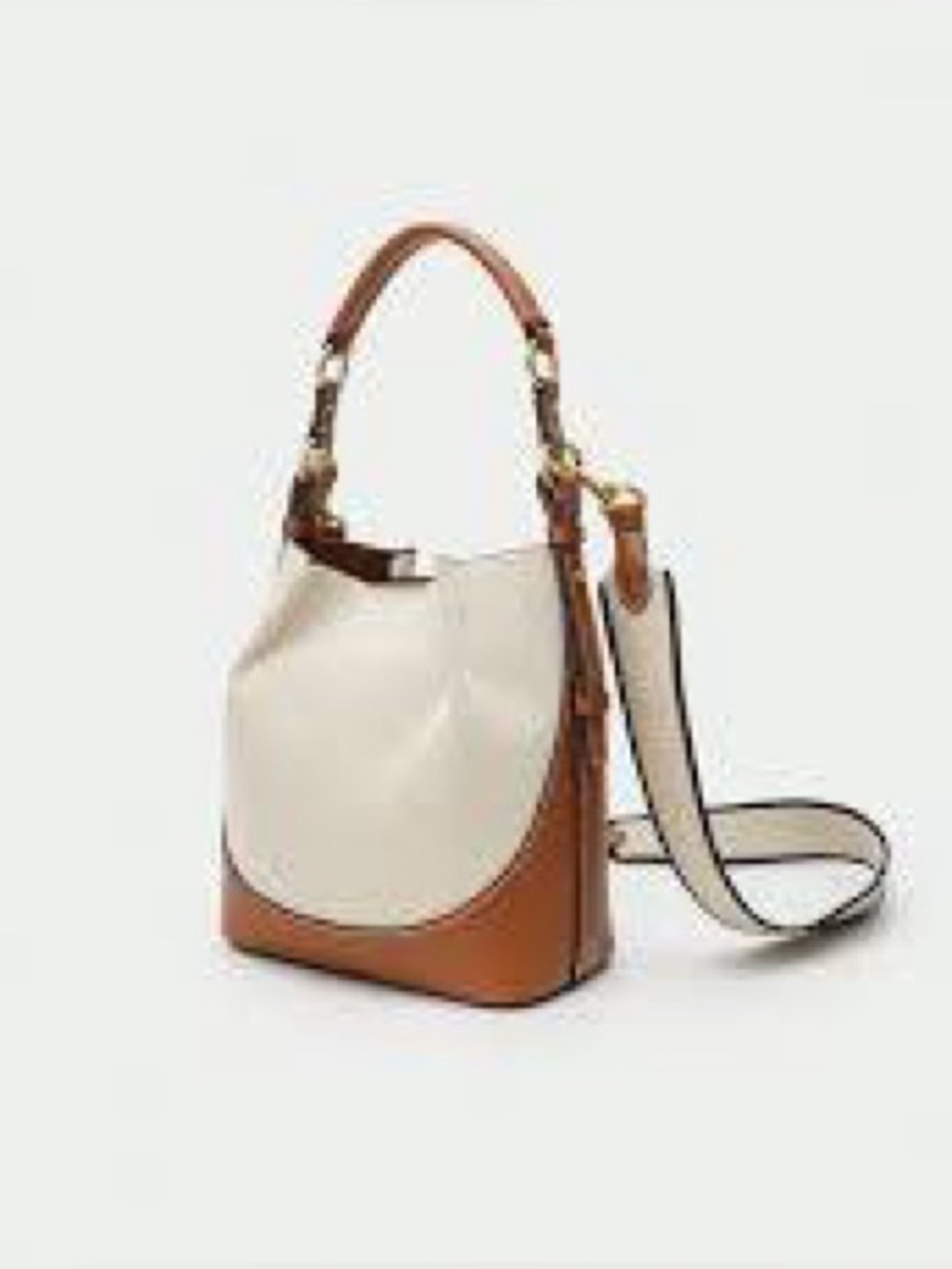 Zara Cream and Tan Colorblock Leather Shoulder Bag